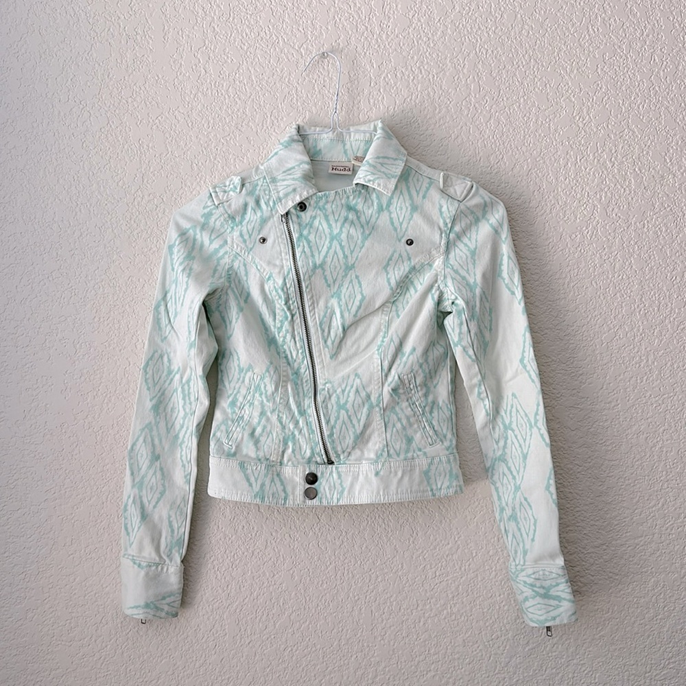 MUDD Green Aztec Print Moto Jacket Size XS